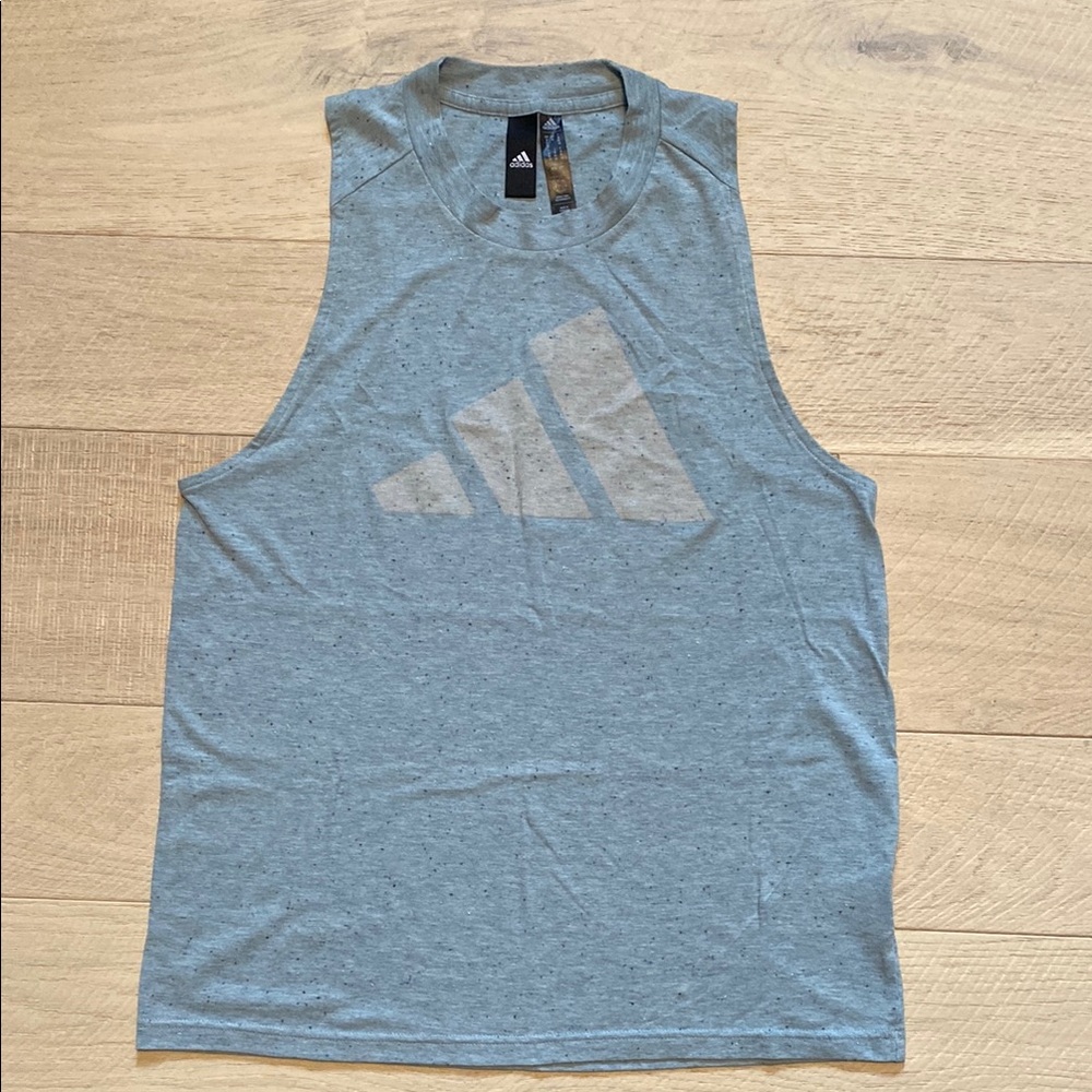 Adidas Blue and Gray Muscle Tee Athletic Top